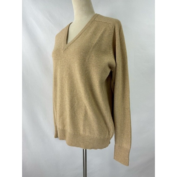 Vintage Glen Abbey Cashmere Sweater Tan 40 M V-neck Long Sleeve Pullover Ireland - Picture 6 of 6
